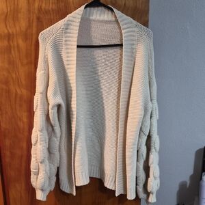 Amazon Cream Open-Front Bubble Sleeve Knit Cardigan